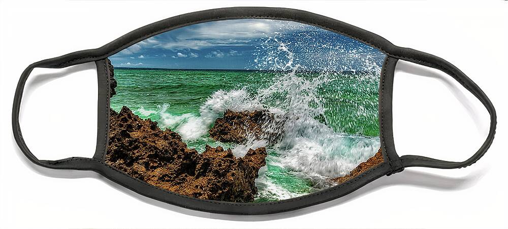 Rocks Face Mask featuring the photograph Blue Meets Green by Christopher Holmes