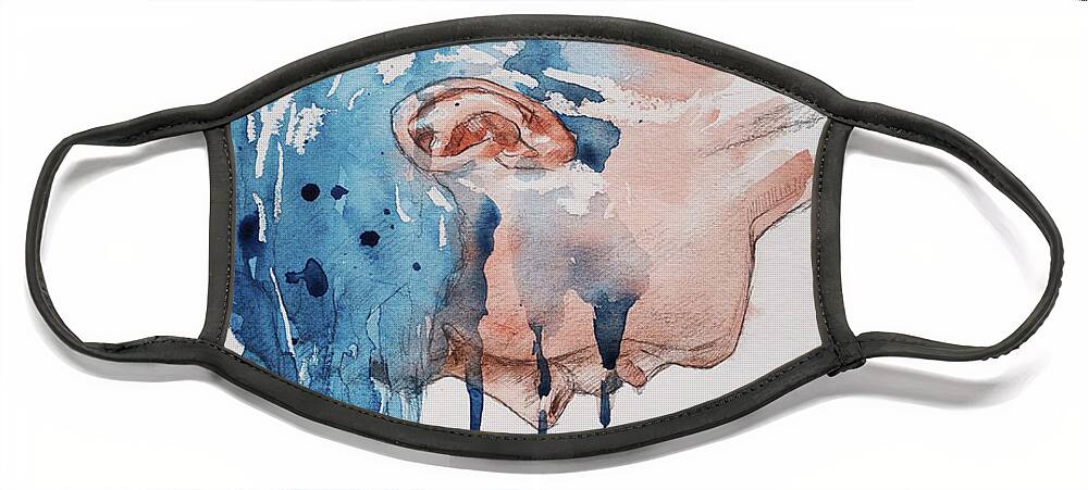 Watercolor Face Mask featuring the painting Gravity of the earth by Hongtao Huang