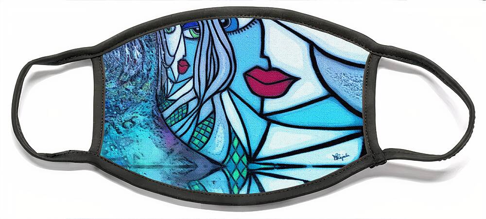 Painted Ladies Face Mask featuring the digital art Blue Reflections by Diana Rajala