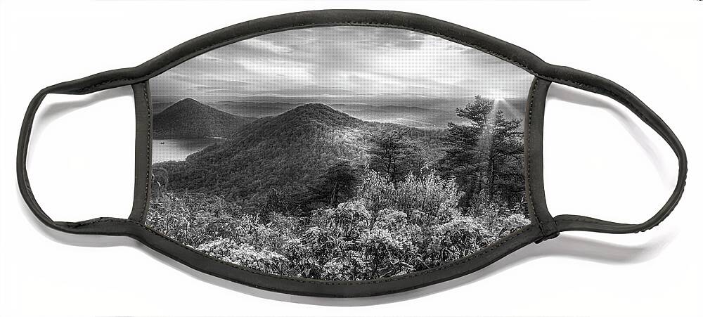 Benton Face Mask featuring the photograph Blue Ridge Overlook Great Smoky Mountains Black and White by Debra and Dave Vanderlaan