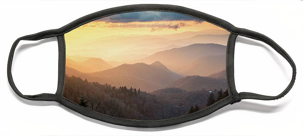 Sunset Face Mask featuring the photograph Blue Ridge Parkway Cherokee NC Winter Sunset Scenic by Robert Stephens