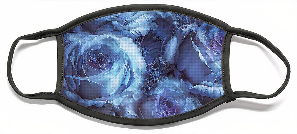 Blue Roses Art Face Mask featuring the mixed media Blue Roses Art by Shanina Conway