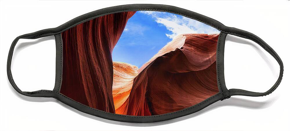 Sunset Face Mask featuring the photograph Blue Sky and Sandstone by G Lamar Yancy