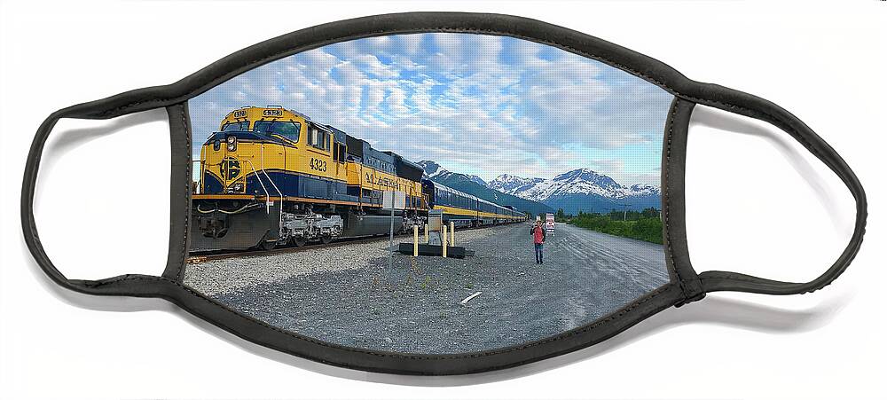 Landscape Face Mask featuring the photograph Blue Sky railroad by Ed Stokes