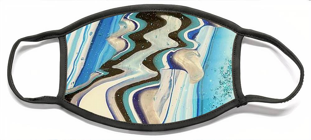 Abstract Face Mask featuring the mixed media Blue Stress and Anxiety by Tina Rahn