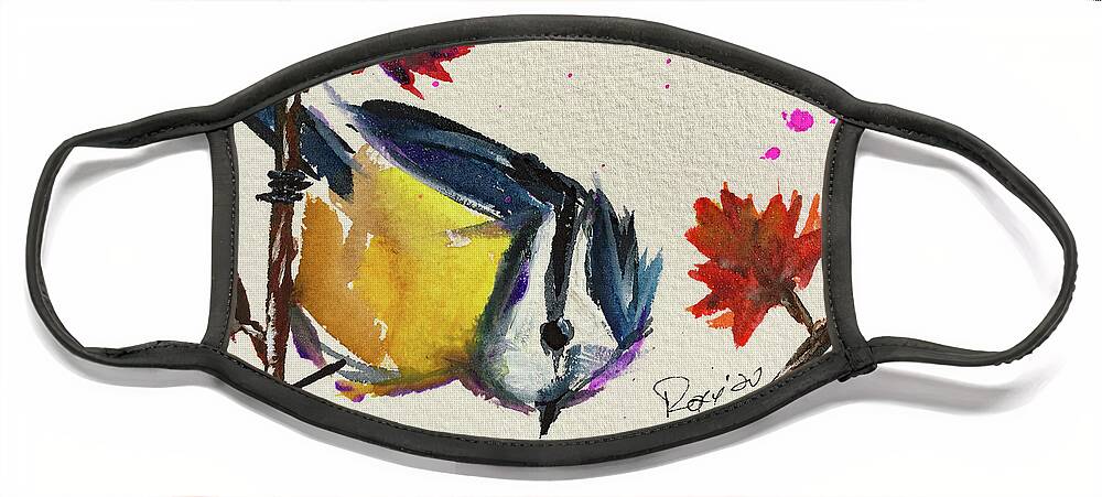 Blue Tit Face Mask featuring the painting Blue Tit by Roxy Rich