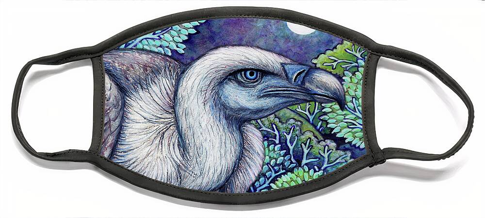 Vulture Face Mask featuring the painting Blue Vulture Moon by Amy E Fraser