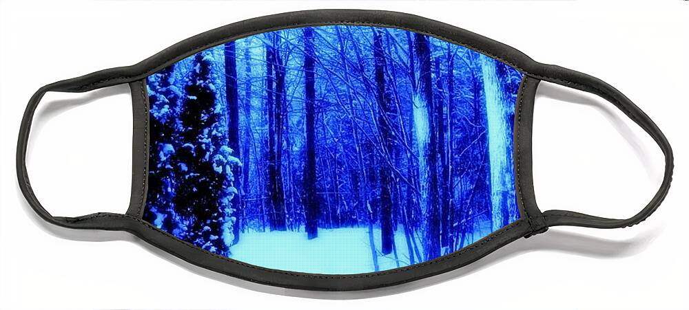Winter Face Mask featuring the mixed media Blue Winter Photo 180 by Lucie Dumas