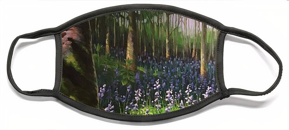 Bluebells Face Mask featuring the painting Bluebells in Humewood Forest by Don Morgan