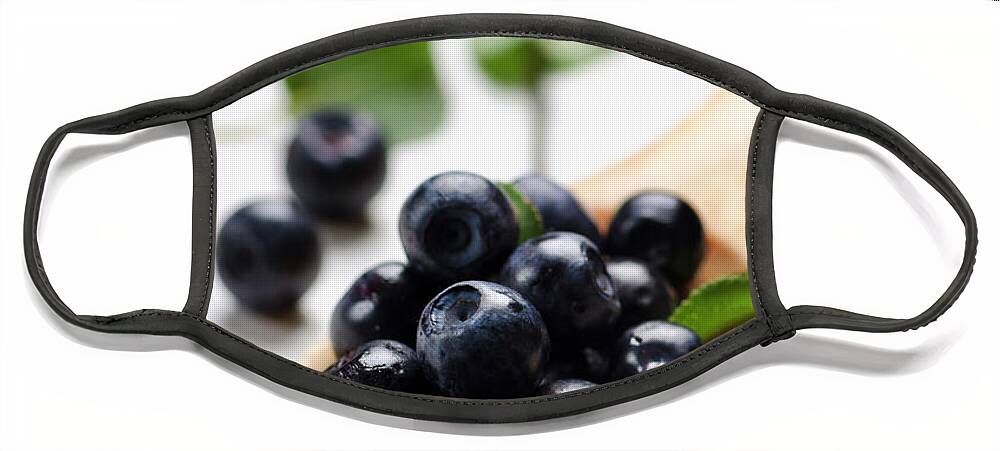 Blueberry Face Mask featuring the photograph Blueberry in wooden spoon by Jelena Jovanovic