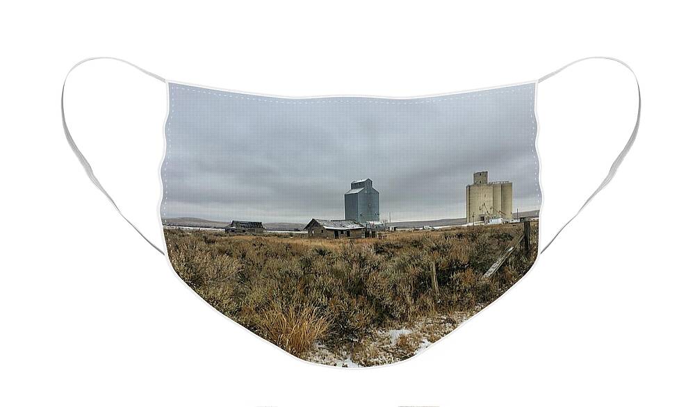 First Snow Face Mask featuring the photograph Bluestem Grain Elevators by Jerry Abbott