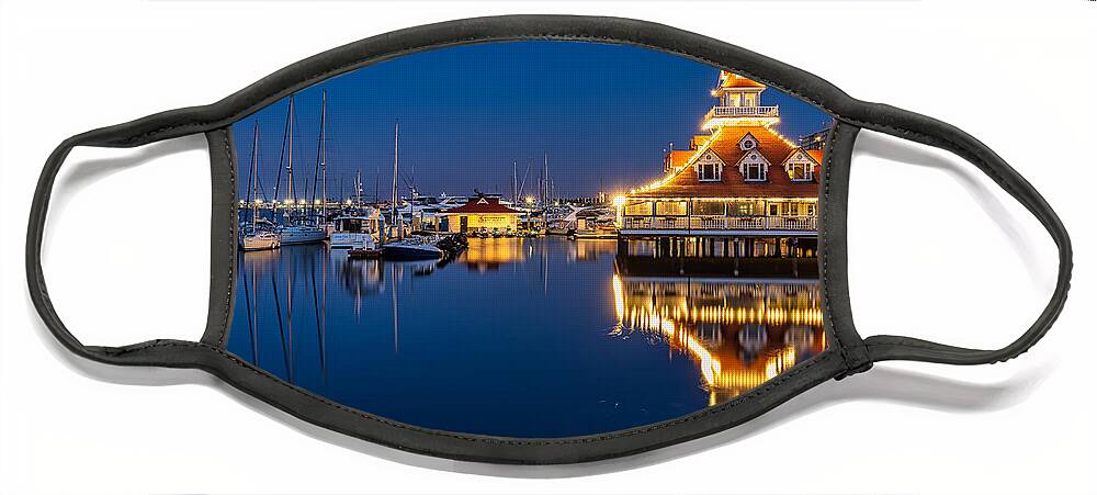 America Face Mask featuring the photograph Bluewater Boathouse at Blue Hour by Sam Antonio