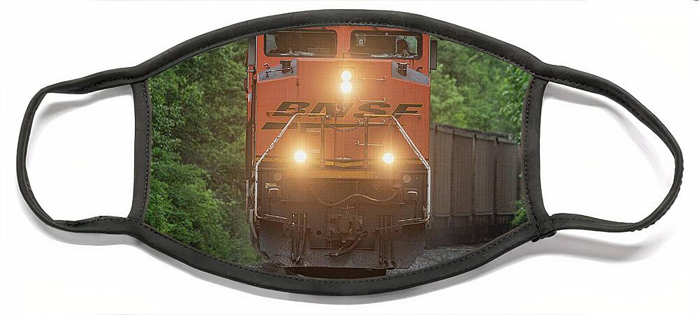 Railroad Face Mask featuring the photograph BNSF 9259 heads up loaded coal train by Jim Pearson