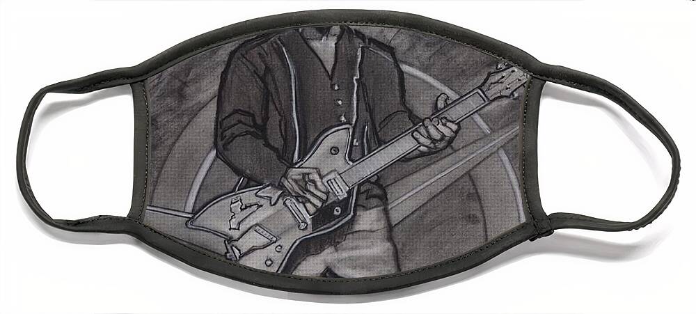 Bo Diddley Face Mask featuring the drawing Bo Diddley - Have Guitar Will Travel by Sean Connolly