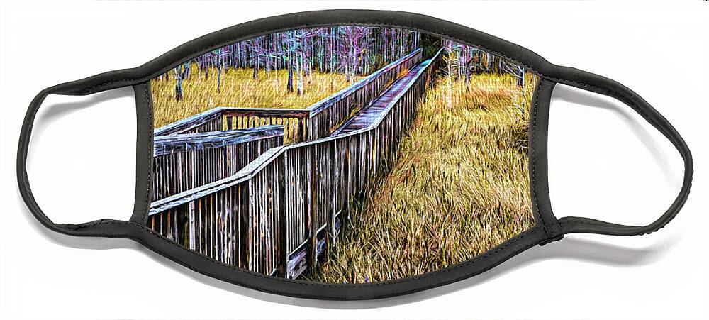 Clouds Face Mask featuring the photograph Boardwalk over the Marsh Painting by Debra and Dave Vanderlaan