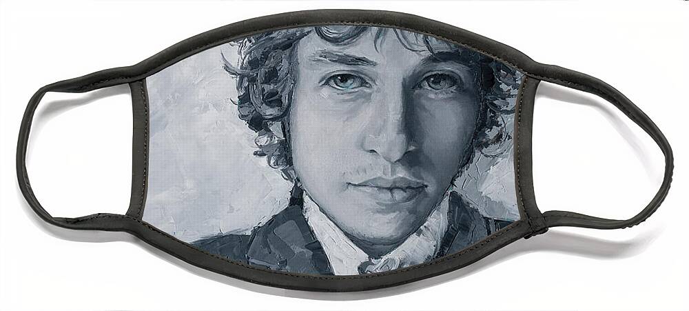 Dylan Face Mask featuring the painting Bob Dylan, 2020 by PJ Kirk