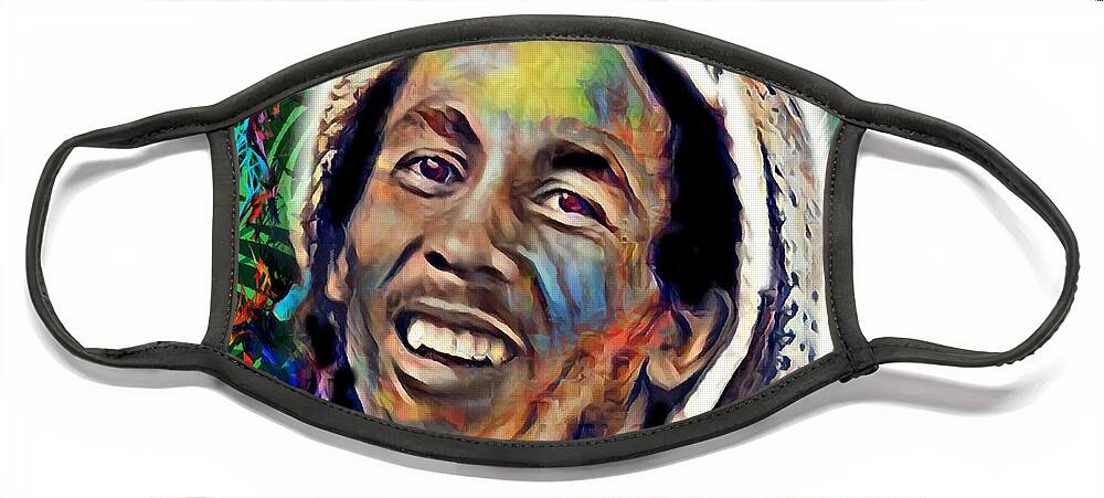 Bob Marley Face Mask featuring the mixed media Bob Marley Art by Carl Gouveia