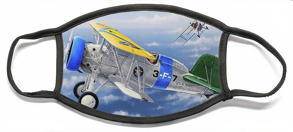 Aviation Face Mask featuring the painting Boeing F4B-4 / P-12 by Steve Ferguson