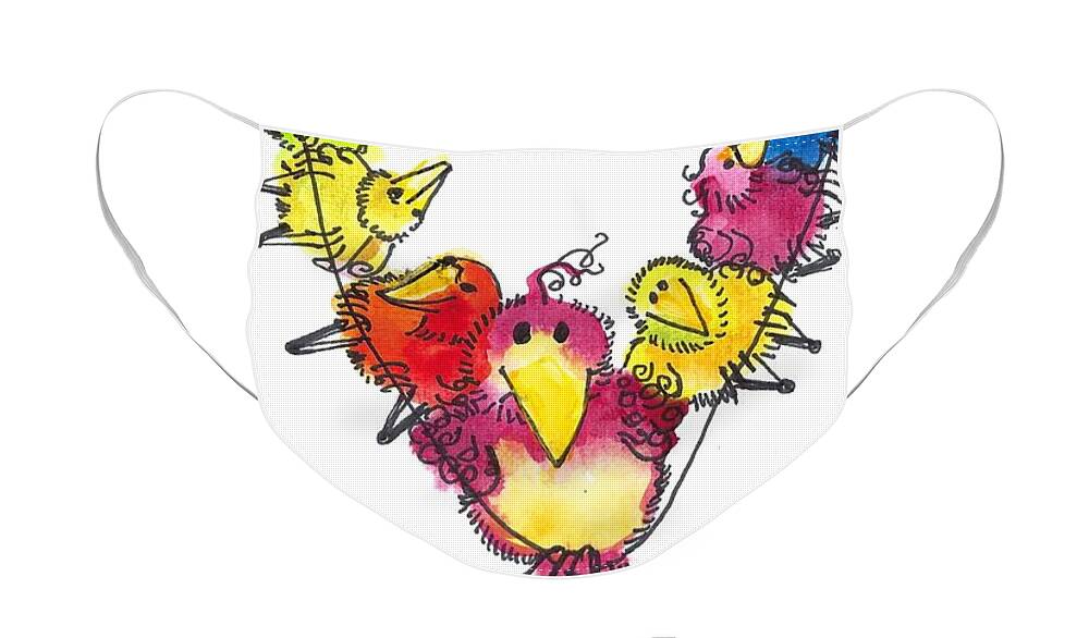 Funny Birds Face Mask featuring the painting Boop Birds Too Many Tacos by Cynthia Westbrook
