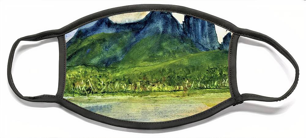 Tahiti Face Mask featuring the painting Bora Bora Shoreline by Randy Sprout