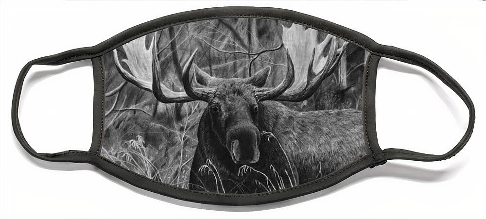 Moose Face Mask featuring the drawing Boreal by Greg Fox