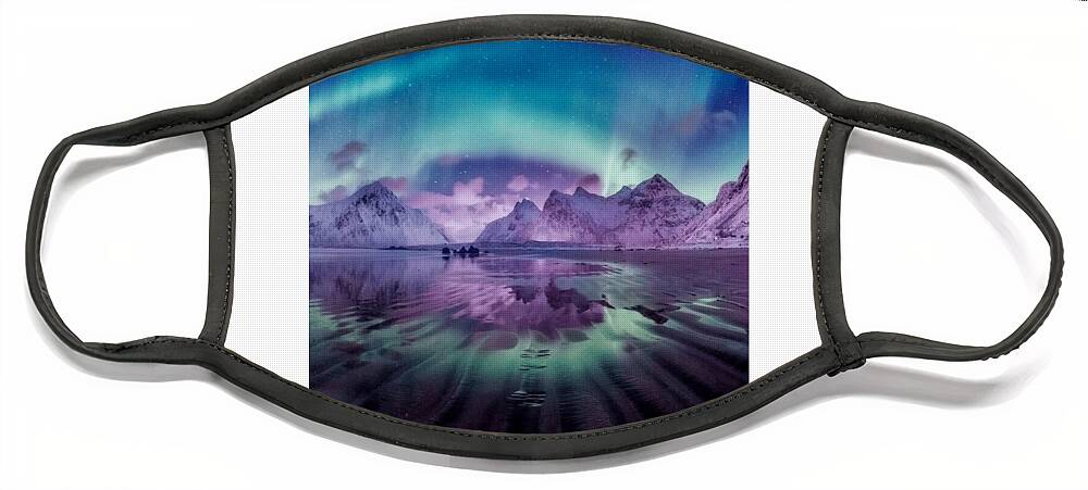 Aurora Face Mask featuring the photograph Borealis Over Norway by Beautiful Nature Prints