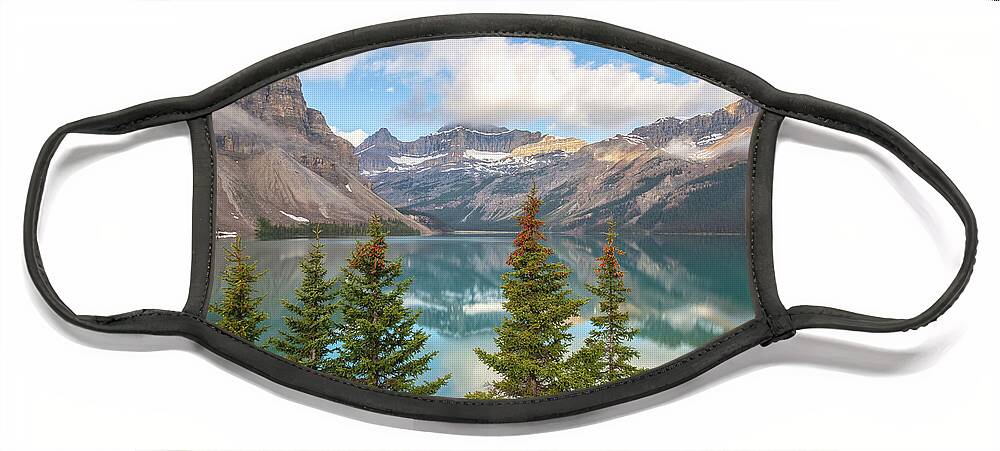 Canadian Rockies Face Mask featuring the photograph Bow Lake by Jonathan Nguyen