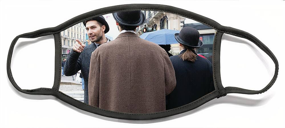 Street Photography Face Mask featuring the photograph Bowler Boys by Michael Gerbino