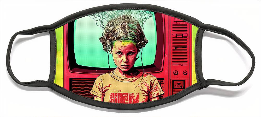 Brainwash Face Mask featuring the digital art Brainwash surreal psychedelic art 01 by Matthias Hauser