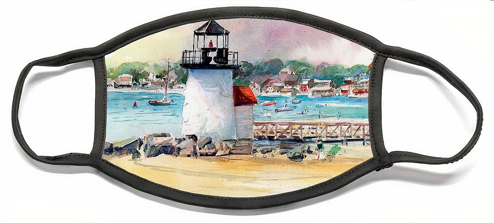 Nantucket Face Mask featuring the painting Brant Point Light by P Anthony Visco