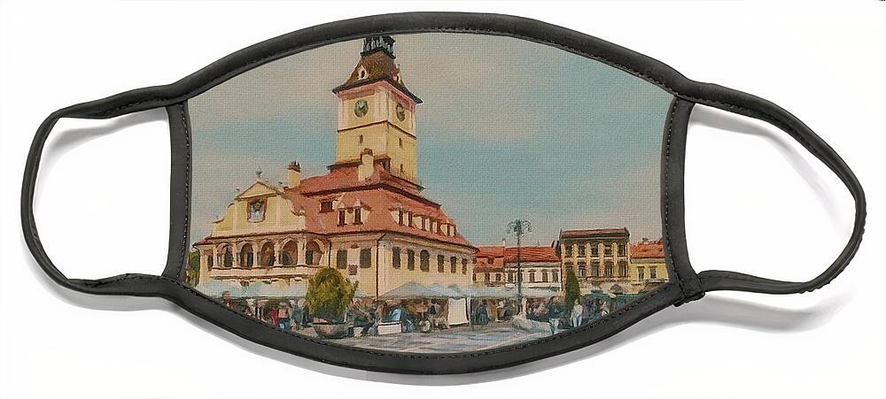 Brasov Face Mask featuring the painting Brasov Council Square 2 by Jeffrey Kolker