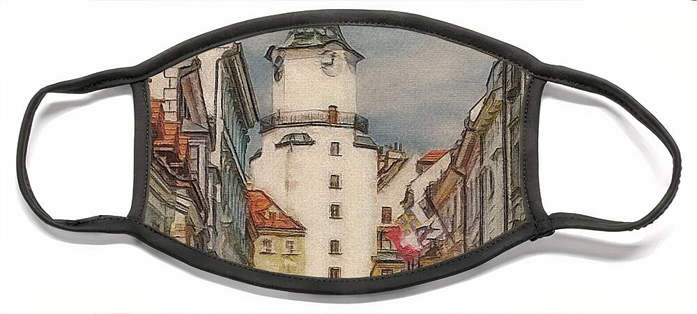 Old Town Face Mask featuring the painting Bratislava Street Scene 2 by Jeffrey Kolker