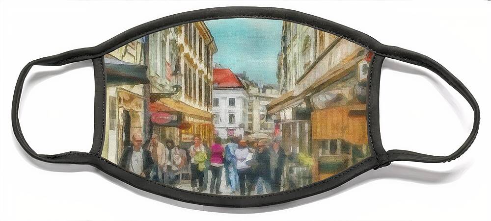 Bratislava Face Mask featuring the painting Bratislava Street Scene by Jeffrey Kolker
