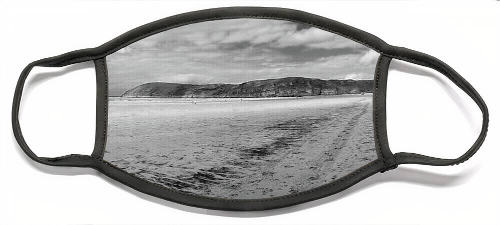 5 Or More People Face Mask featuring the photograph Brean Sands panorama by Seeables Visual Arts