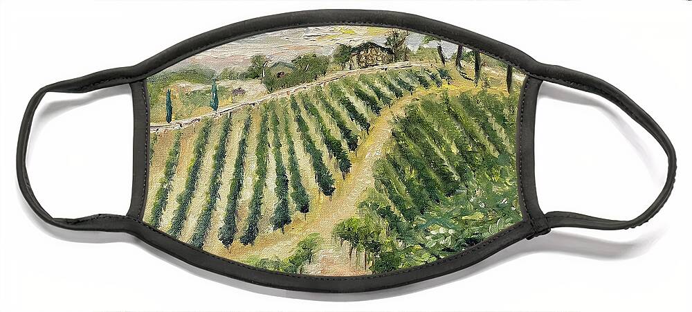 Vineyard Face Mask featuring the painting Brendas View at Lorenzi Estate Winery in Temecula by Roxy Rich