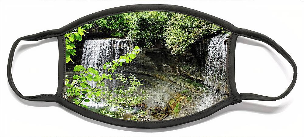 Bridal Veil Falls Face Mask featuring the photograph Bridal Veil Falls Manitoulin Island by Debbie Oppermann