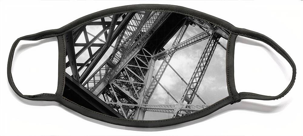 Architecture Face Mask featuring the photograph Bridge Beams and Summer Sky - A Williamsburg Bridge Impression by Steve Ember