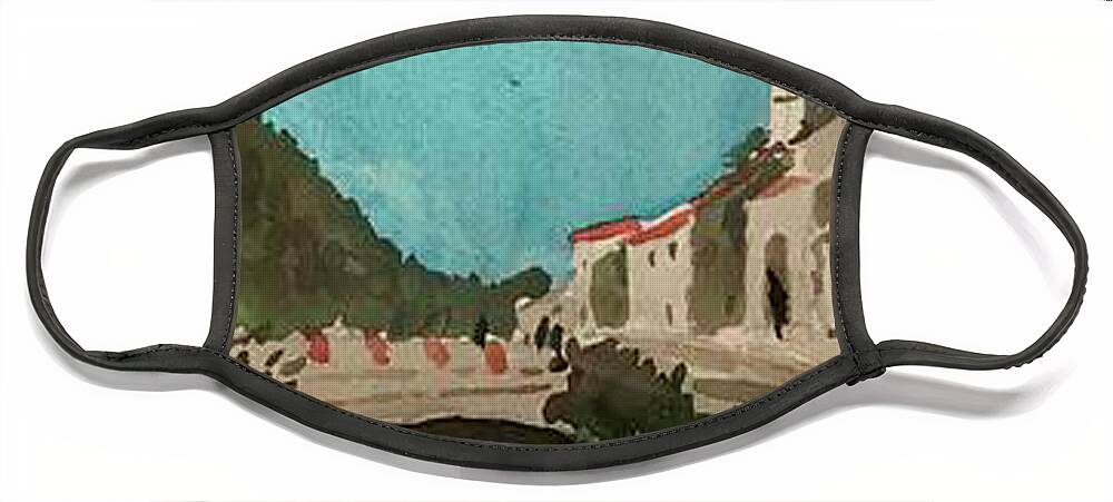  Face Mask featuring the painting Bridge in Firenze by John Macarthur