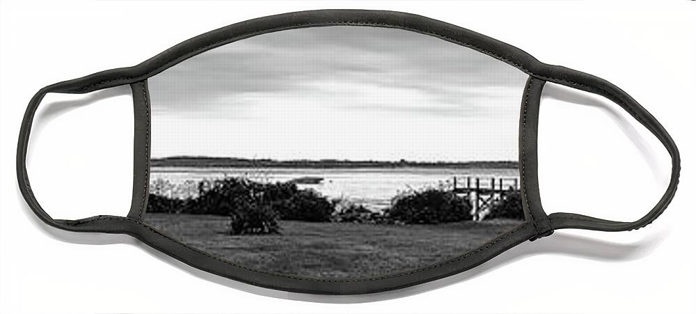 Newport Face Mask featuring the photograph Bridge On The Bay in BW by Jim Feldman