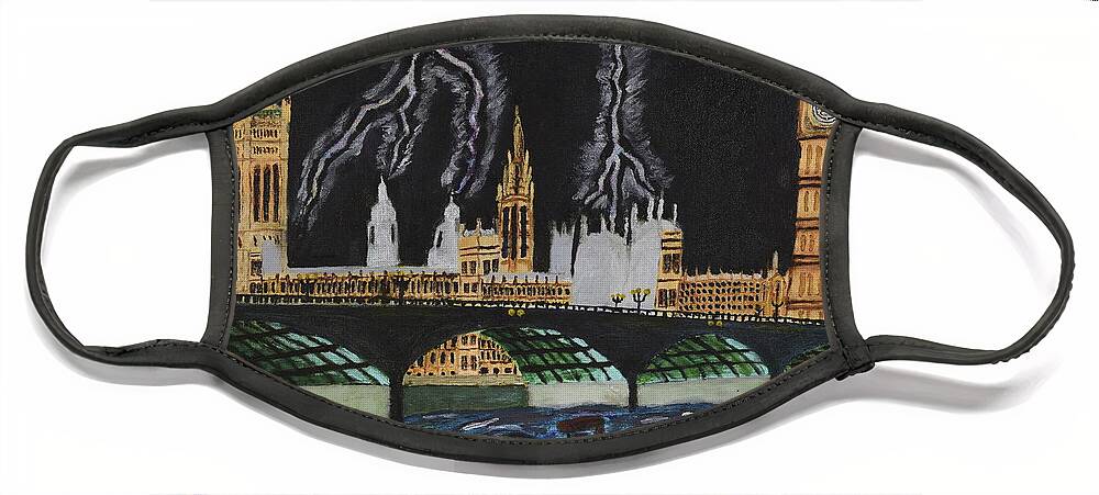 London Face Mask featuring the painting Bridge over Troubled waters by David Westwood