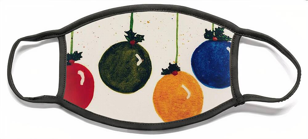 Bright Face Mask featuring the painting Bright Holly Berry Christmas Balls by Shady Lane Studios-Karen Howard