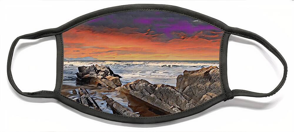 Sunset Face Mask featuring the digital art Bright Sky over Strata by Deb Nakano