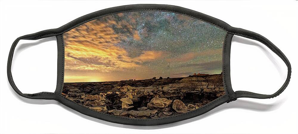 Lena Owens Face Mask featuring the photograph Bisti Badlands Hoodoos Under Bright New Mexico  Starry Night by OLena Art by OLena Art