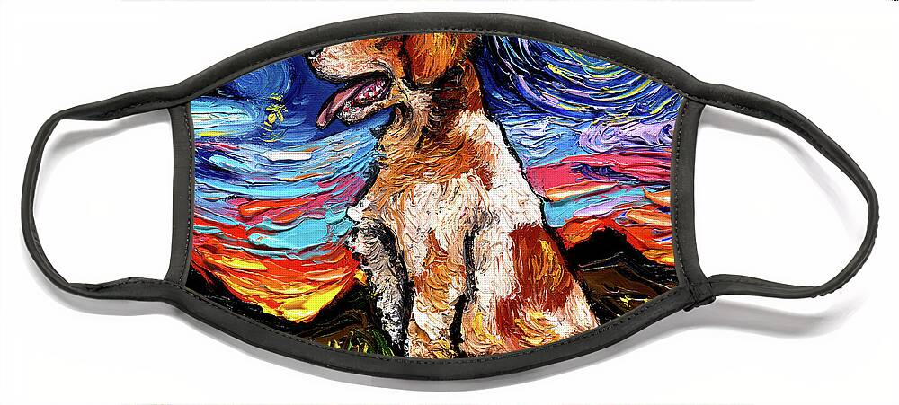 Starry Night Dog Face Mask featuring the painting Brittany Spaniel Night by Aja Trier