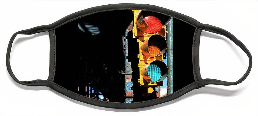 Traffic Signal Face Mask featuring the photograph Broadway Traffic Signal under Manhattan Valley 1 Train Viaduct by Steve Ember