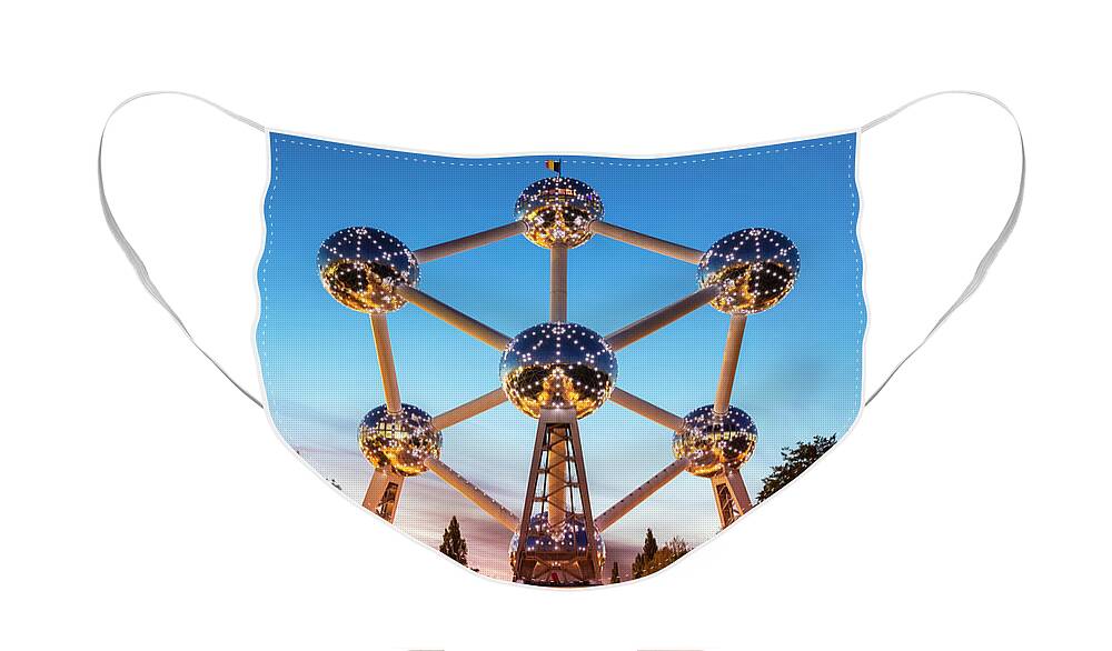Brussels Face Mask featuring the photograph Brussels atomium at night by Neale And Judith Clark