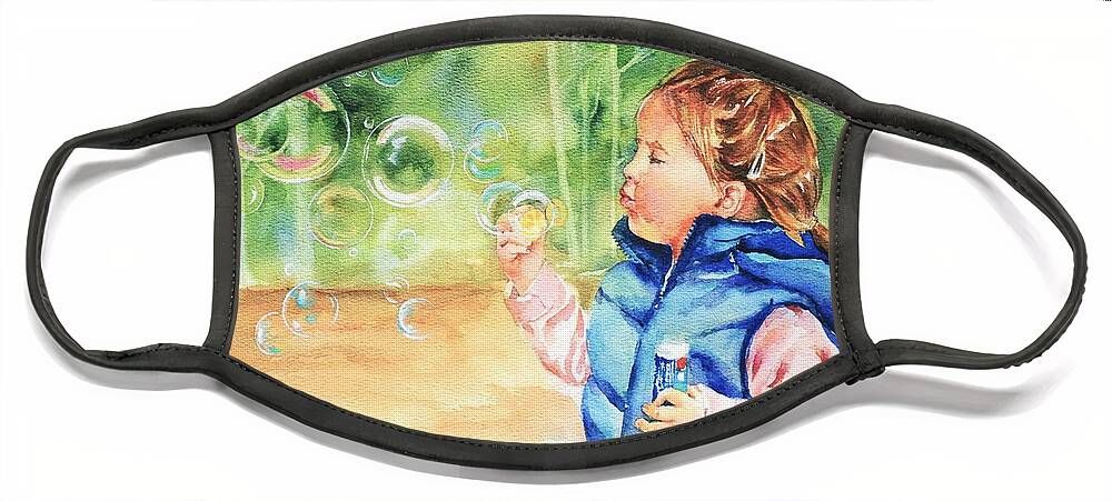Little Girl Face Mask featuring the painting Bubble fun by Betty M M Wong
