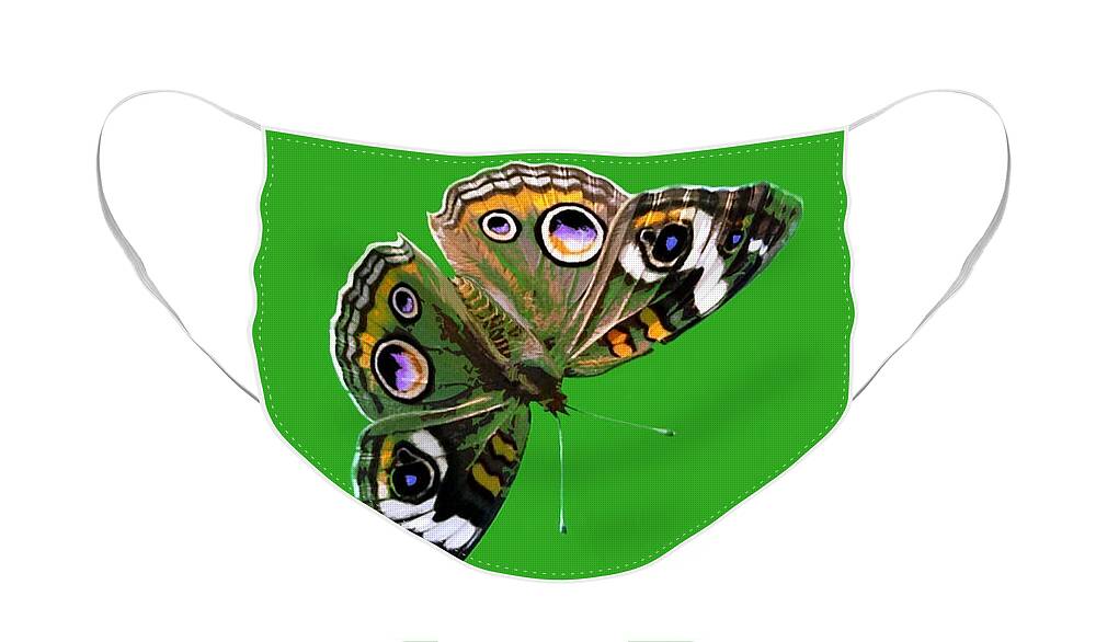 Nature Face Mask featuring the mixed media Buckeye Butterfly by Judy Cuddehe
