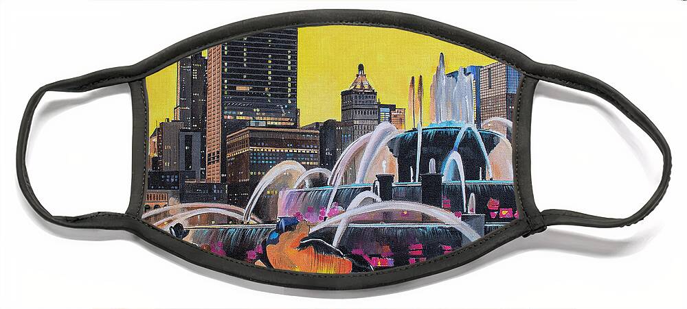 Buckingham Fountain Face Mask featuring the painting Buckingham Fountain - Chicago by Bill Dunkley