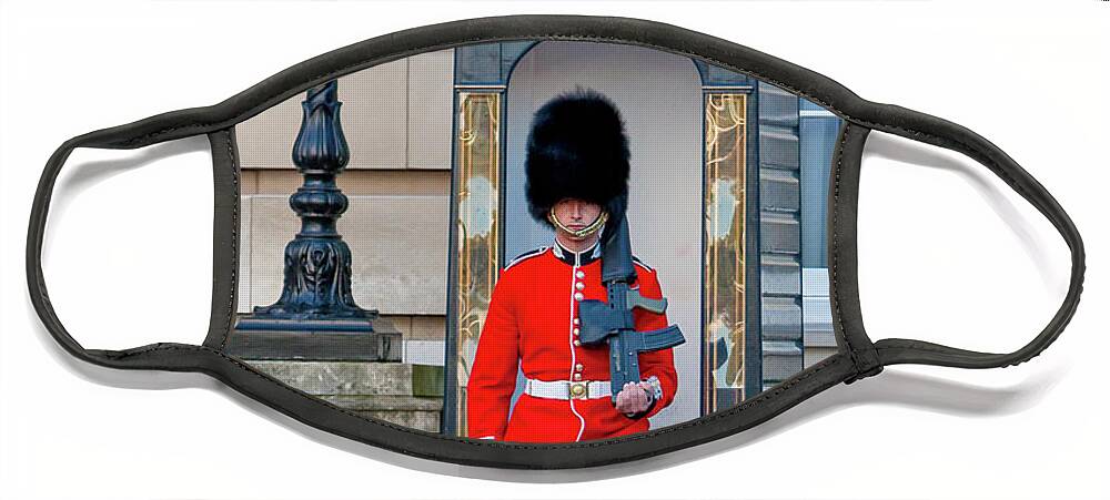 Buckingham Face Mask featuring the digital art Buckingham Palace Guard by SnapHappy Photos